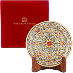 Handcrafted White Marble Decorative Plate, Gold Floral Design, Luxury Hand-Painted Artisan Art for Home Décor | Perfect for Weddings, Housewarmings & Festive Gifting