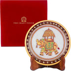 Handcrafted White Marble Decorative Plate, Gold Elephant Design, Luxury Hand-Painted Artisan Art for Home Décor | Perfect for Weddings, Housewarmings & Festive Gifting