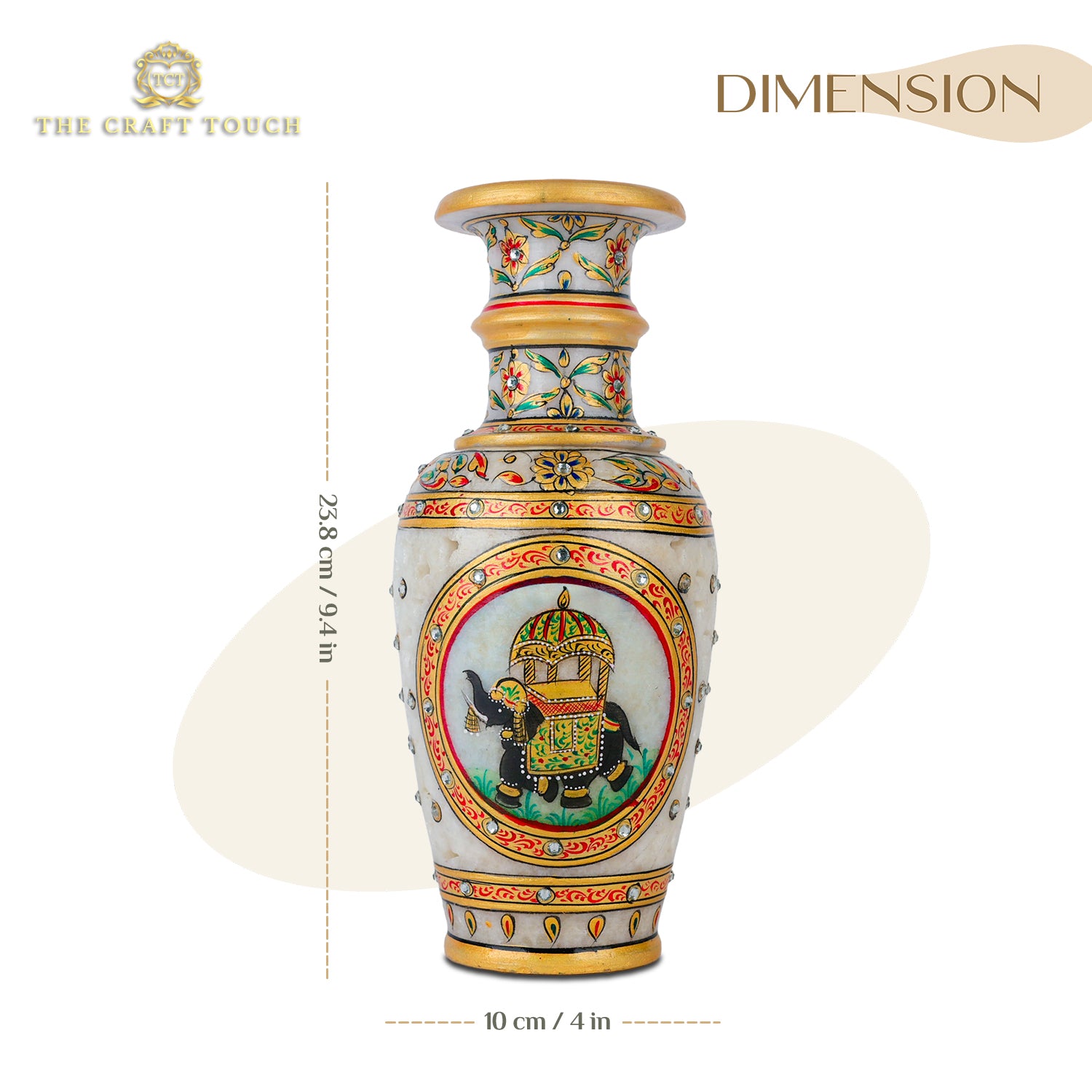 Elegant White Makrana Marble Decorative Vase – 9 Inch Handcrafted Floral Design (Royal Elephant)