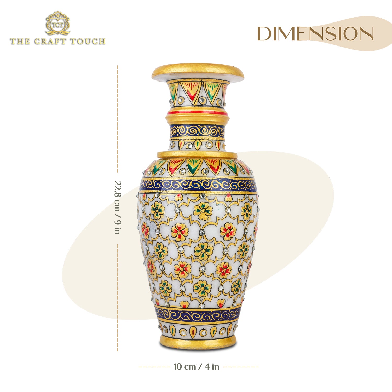 Elegant White Makrana Marble Decorative Vase – 9 Inch Handcrafted Floral Design (Floral Art)