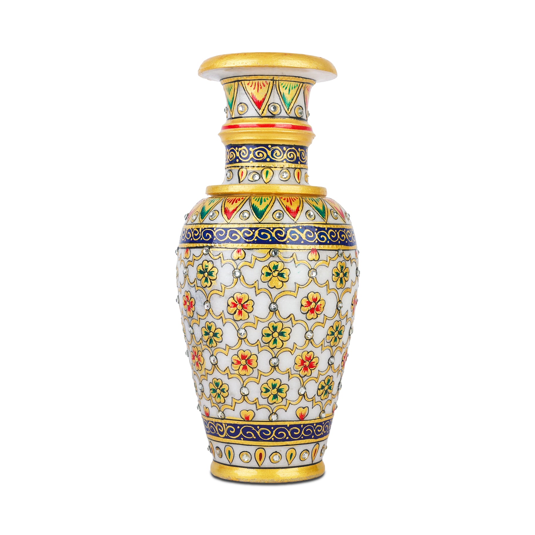 Elegant White Makrana Marble Decorative Vase – 9 Inch Handcrafted Floral Design (Floral Art)