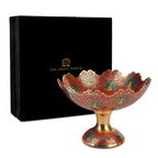 Handcrafted Antique Brass Pedestal Centerpiece – Red Peacock Design (With Velvet Box)