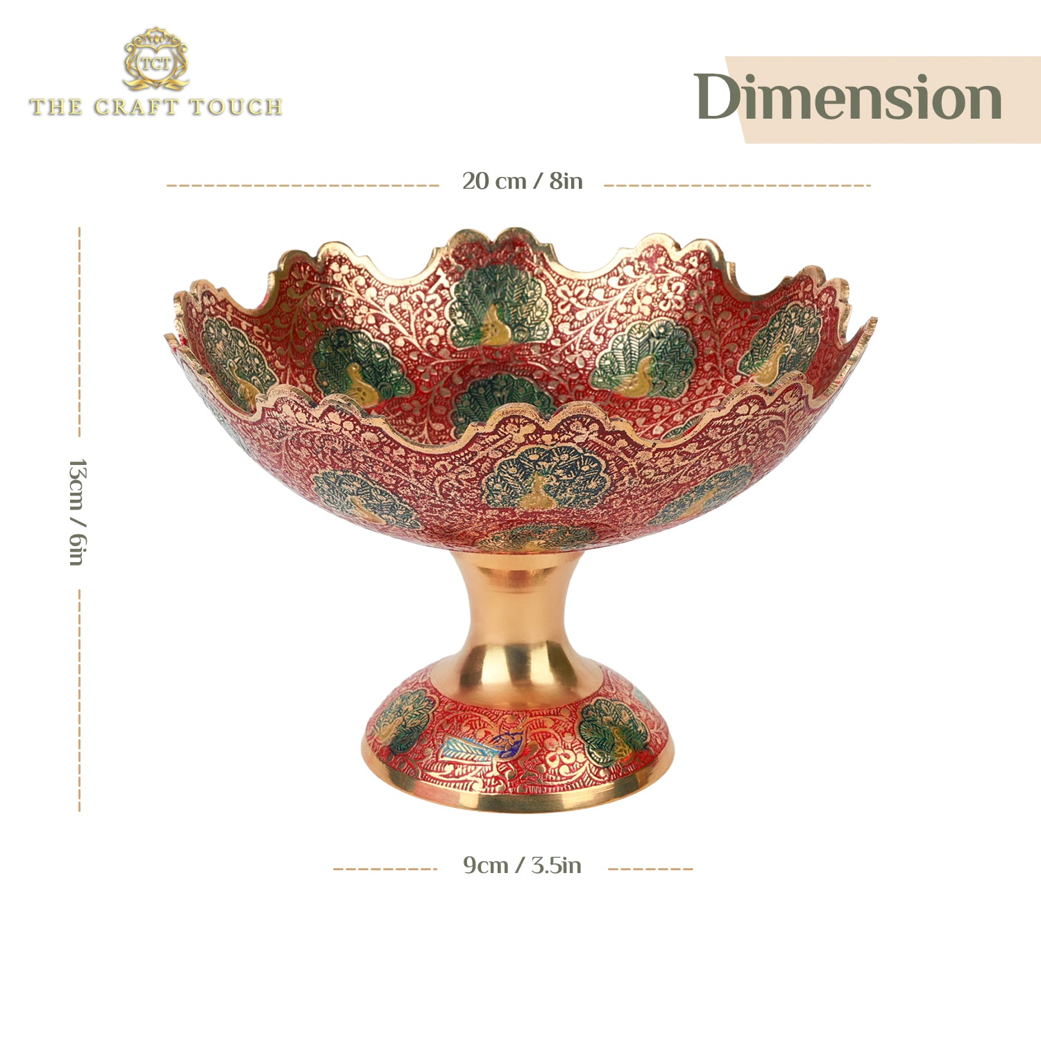 Handcrafted Antique Brass Pedestal Centerpiece – Red Peacock Design (With Velvet Box)