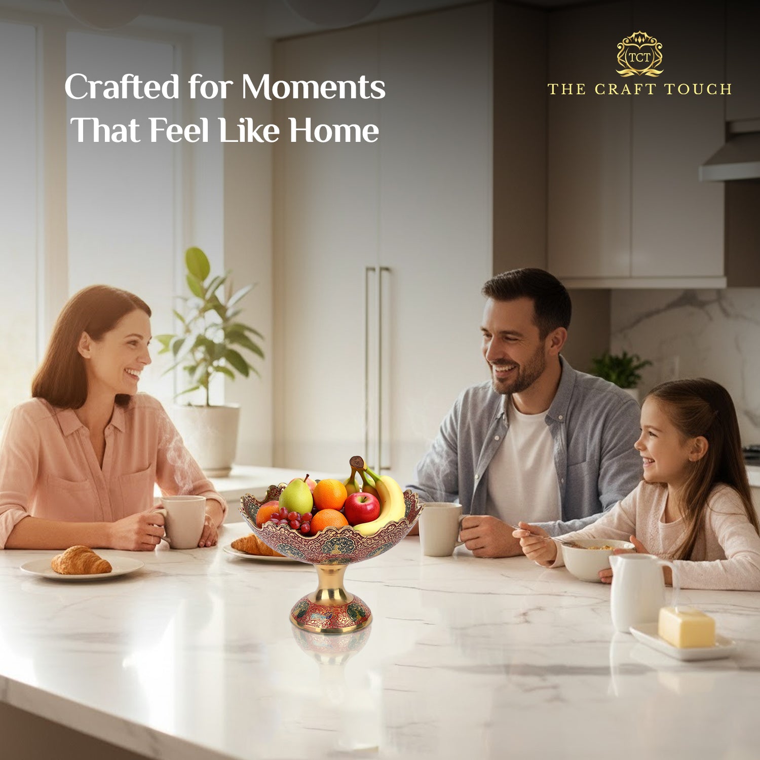 Handcrafted Antique Brass Pedestal Centerpiece – Red Peacock Design (With Velvet Box)