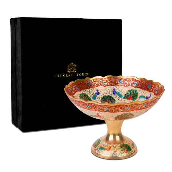 Handcrafted Brass Pedestal Centerpiece – Peacock Design (With Velvet Box)