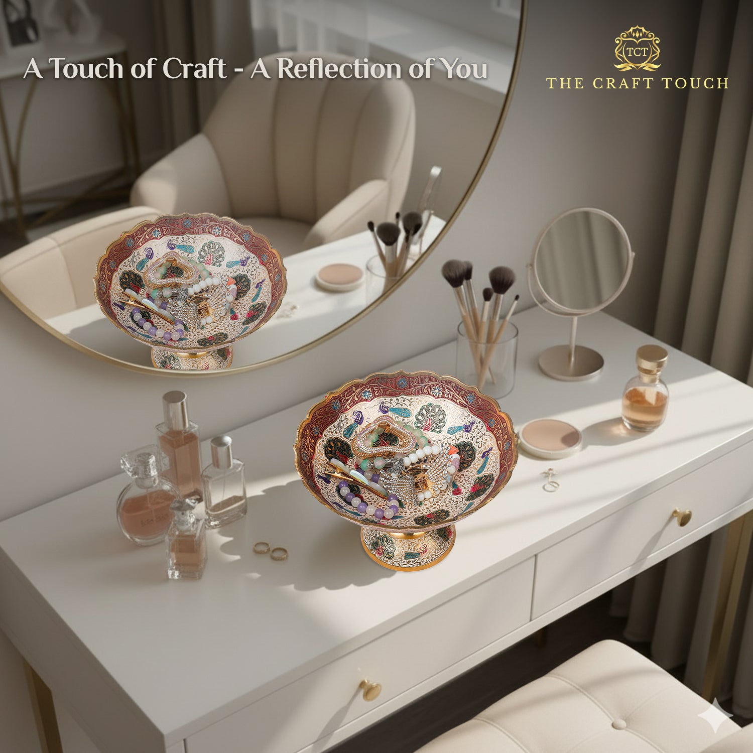 Handcrafted Brass Pedestal Centerpiece – Peacock Design (With Velvet Box)