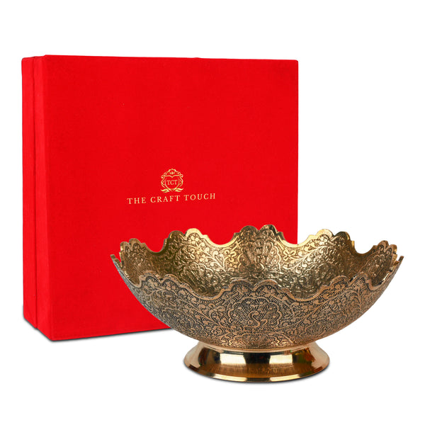Handcrafted Brass Centerpiece – Antique Gold Finish (With Velvet Box)