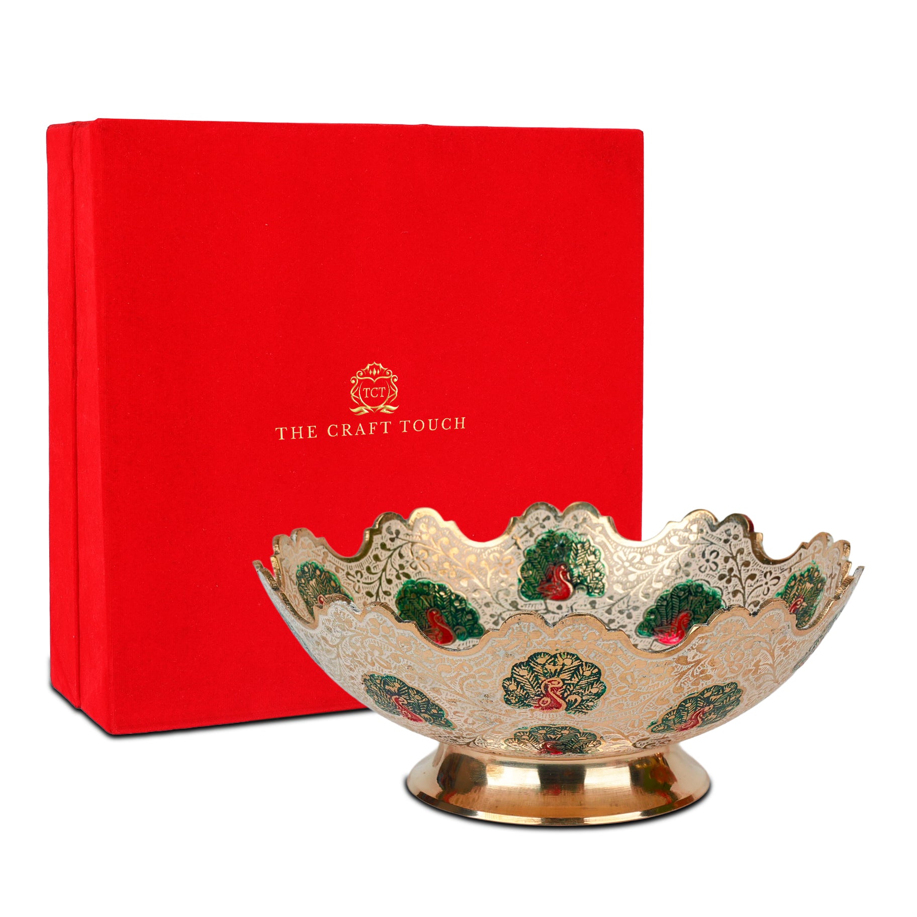Handcrafted Brass Centerpiece – Antique Gold Peacock Design (With Velvet Box)