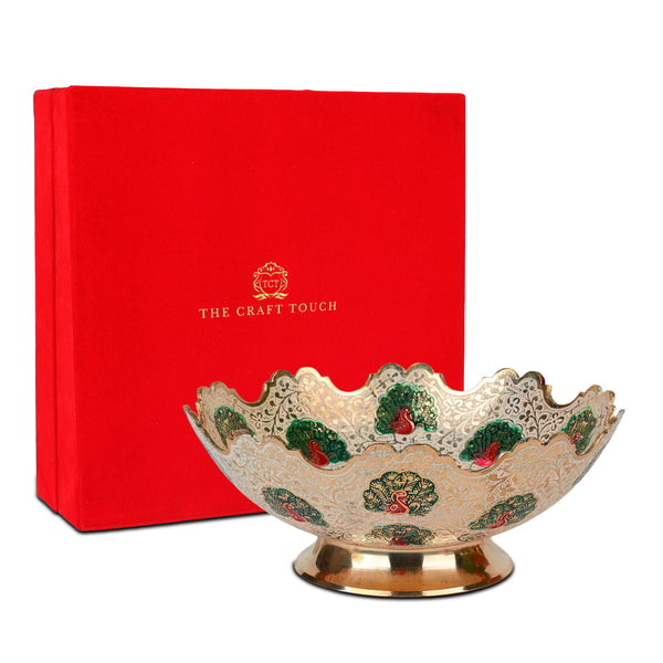 Handcrafted Brass Centerpiece – Antique Gold Peacock Design (With Velvet Box)