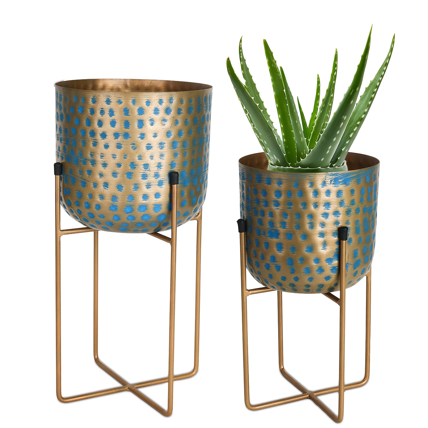 Set of 2 Metal Planters with Stands – 16" & 12" Handcrafted Decorative Flower Pots for Indoor & Outdoor Plants
