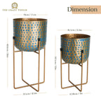 Set of 2 Metal Planters with Stands – 16" & 12" Handcrafted Decorative Flower Pots for Indoor & Outdoor Plants