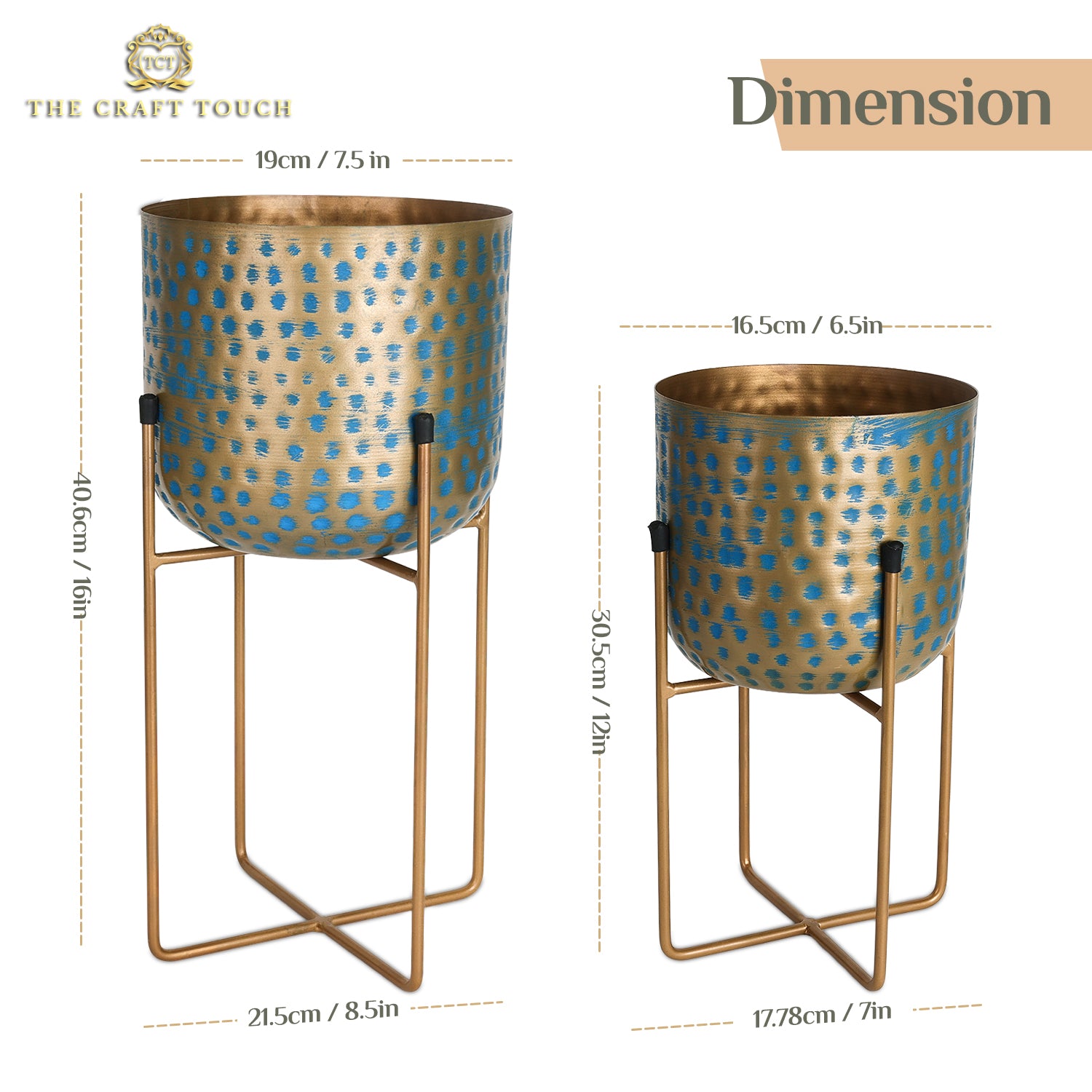 Set of 2 Metal Planters with Stands – 16" & 12" Handcrafted Decorative Flower Pots for Indoor & Outdoor Plants