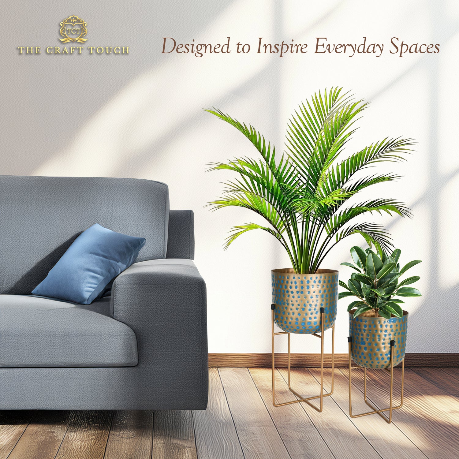 Set of 2 Metal Planters with Stands – 16" & 12" Handcrafted Decorative Flower Pots for Indoor & Outdoor Plants