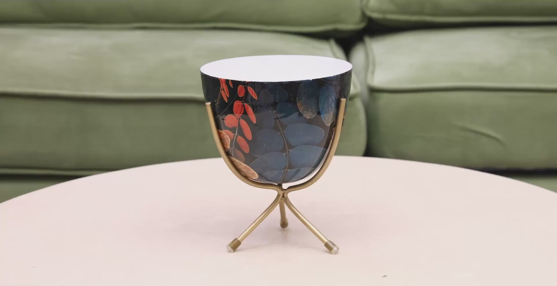 Rust Leaf Design Metal Planter with Gold Stand