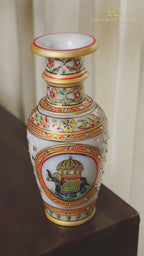 Elegant White Makrana Marble Decorative Vase – 9 Inch Handcrafted Floral Design (Royal Elephant)