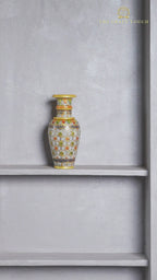 Elegant White Makrana Marble Decorative Vase – 9 Inch Handcrafted Floral Design (Floral Art)