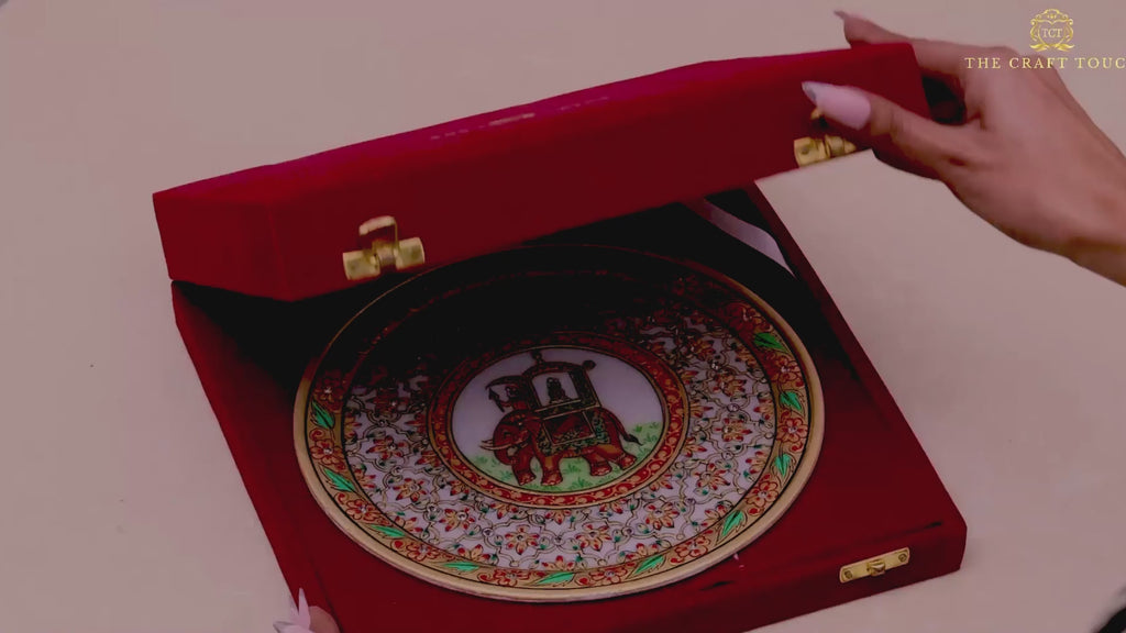 Luxury Handcrafted Marble Art Plate– Peacock & Floral Design (With Velvet Box)